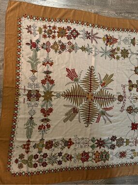 Hermes Embroidered Floral Border Throw - Gold, Cream, Red & Green